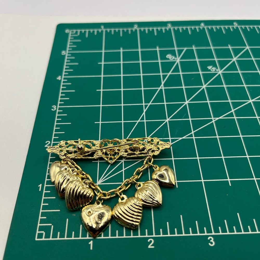 Gold Heart Charm Bar Brooch - Elegant Women’s Jewelry Hearts love - Picture 11 of 12